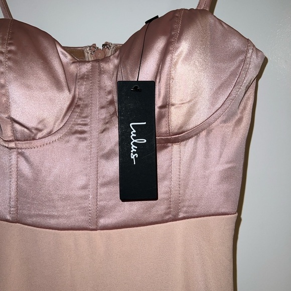 NEW Lulus Best Part of Me Blush Satin Bustier Chiffon Maxid Dress Gown Size XS - Picture 6 of 11